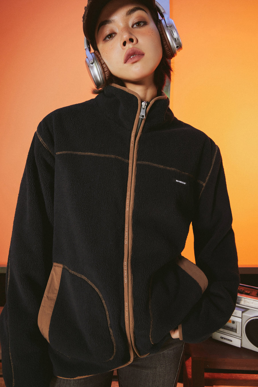 CHUU Color Lined Fleece Boxy Zip-Up