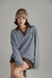 Open Collar Stripe T-Shirt