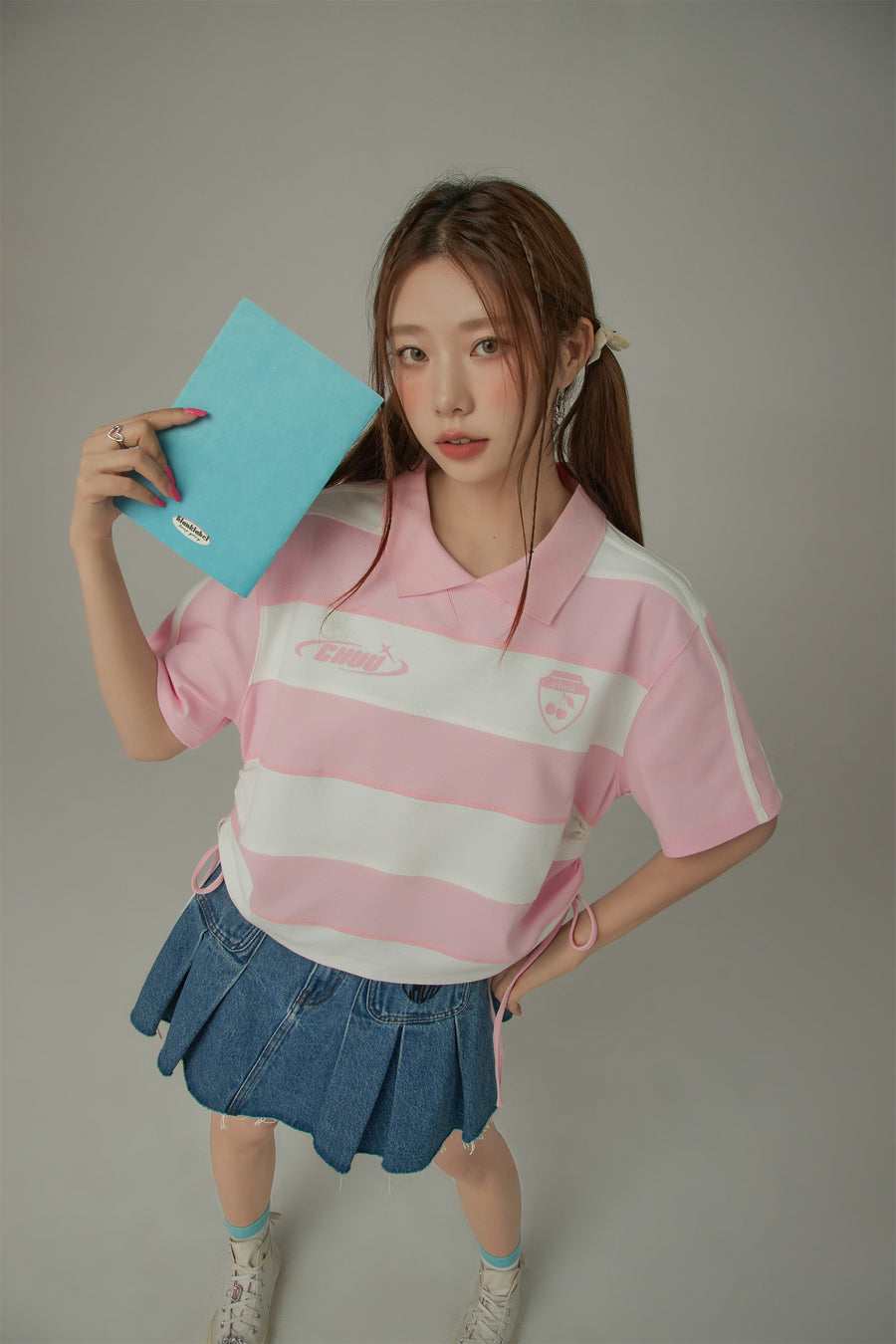 CHUU Color Stripe Color Side Drawstring Top