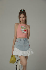 Embroidered Have A Chuu Day Cherries Sleeveless Halter Neck Top