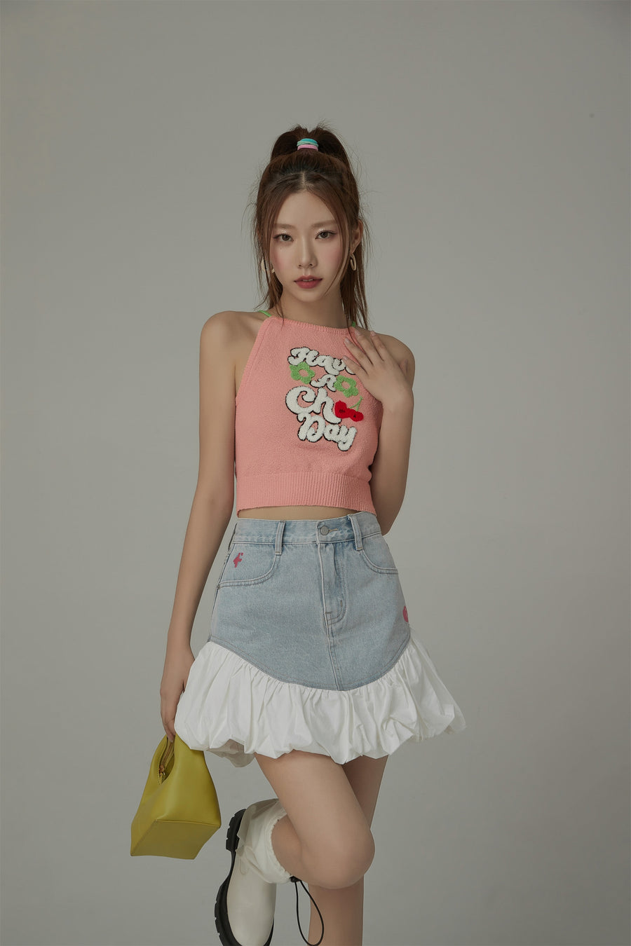 CHUU Embroidered Have A Chuu Day Cherries Sleeveless Halter Neck Top