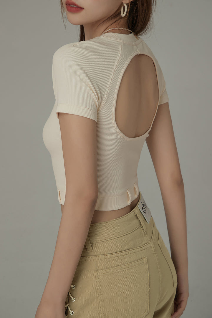 Back Cut Out Slim Crop Daily T-Shirt