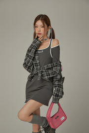 Off Shoulder Split Long Sleeve Mini Dress