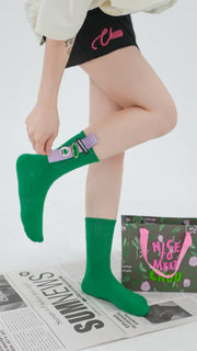 Colored Frog Sticker High Socks