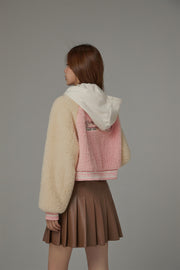 Raglan Color Combination Fluffy Jacket