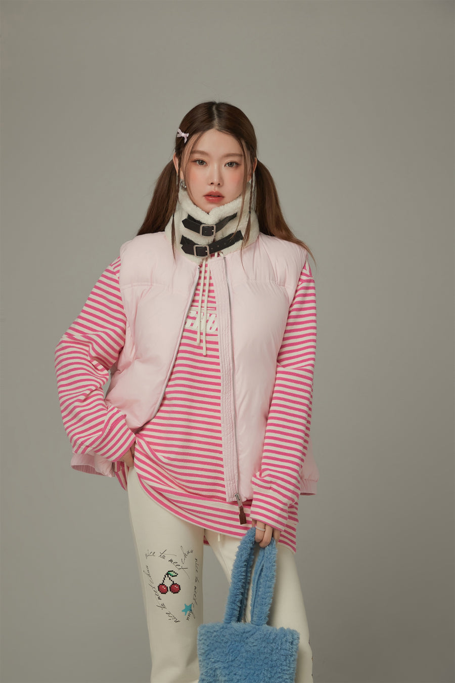 CHUU Logo Striped Loose Hoodie