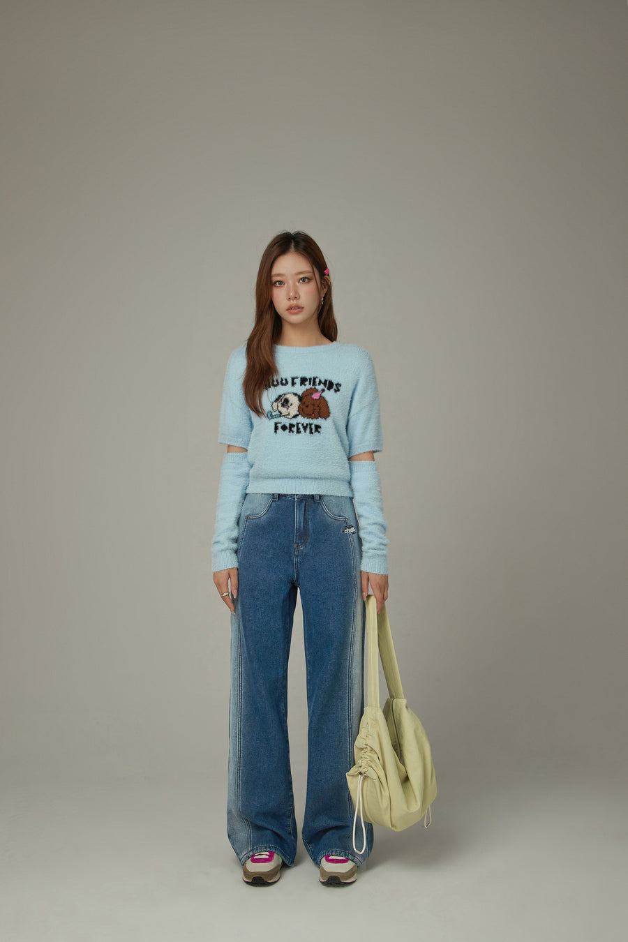 CHUU Color Matching Brushed Denim Jeans