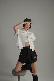 Cotton Embroidered Boxy Short Sleeve Crop Shirt