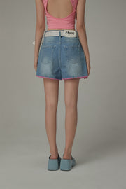 Color Line Button Denim Shorts