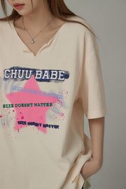 V-Trim Chuu Babe Star Distressed T-Shirt