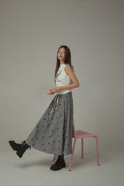 String Heart Check Long Skirt