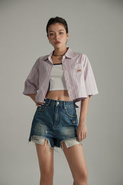 Boxy Vertical Stripes Cropped Shirt