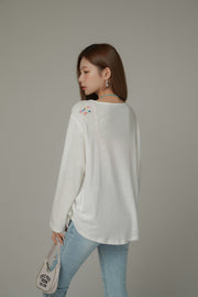 Button Side Shirring Basic T-Shirt