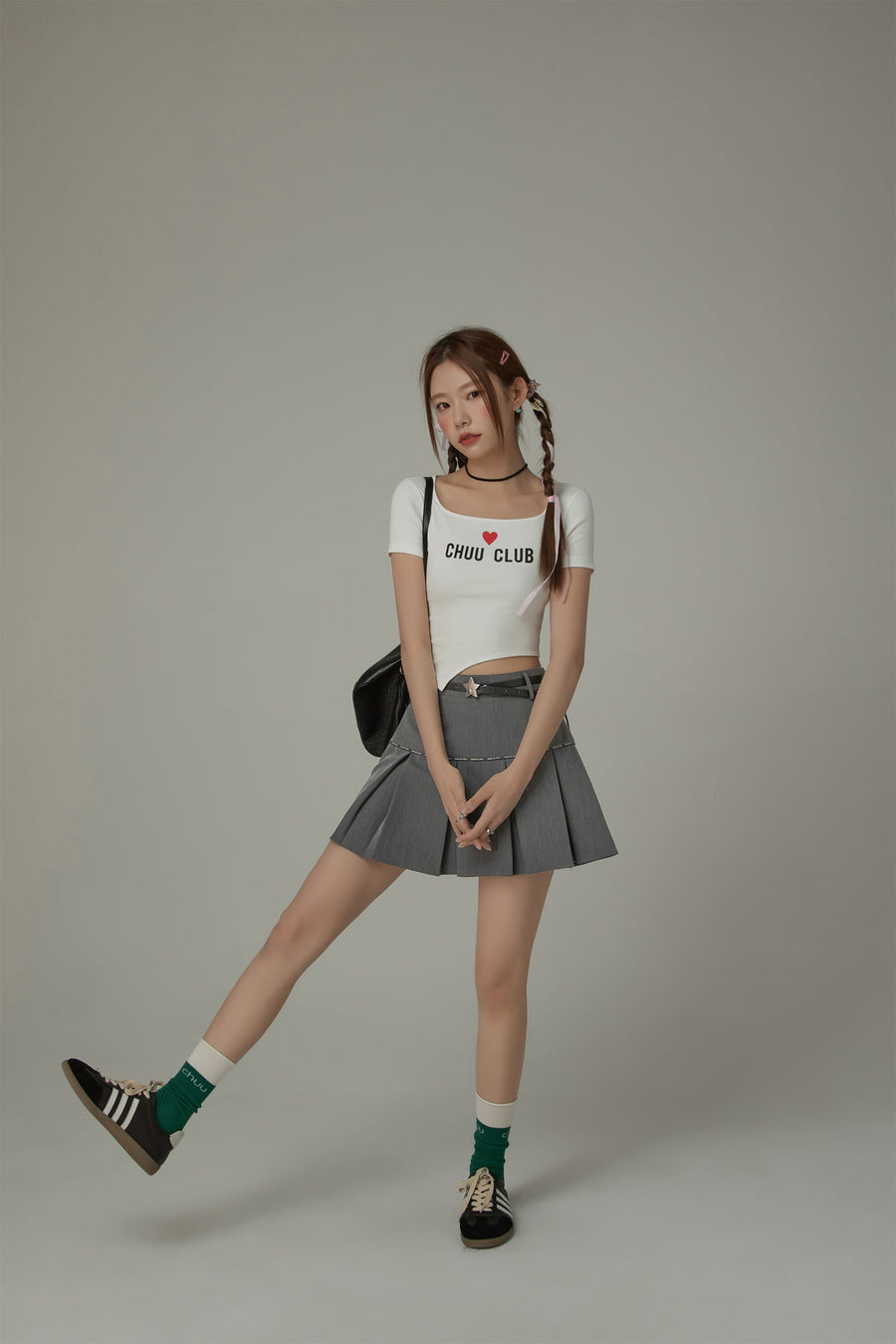 CHUU Square Neck Chuu Club Unbalanced T-Shirt