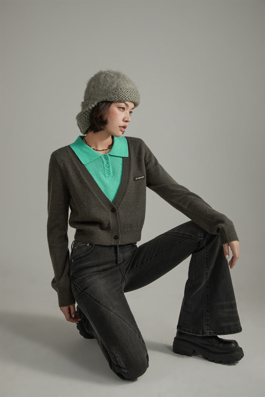 CHUU Color Combination Layered Knit Sweater