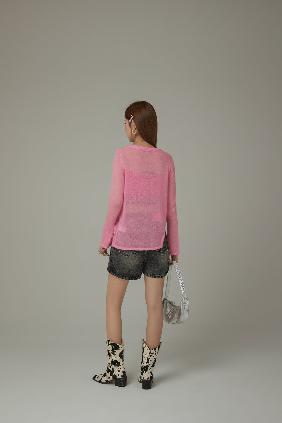 CHUU Heart Button Unbalanced Side Slit Knit Top