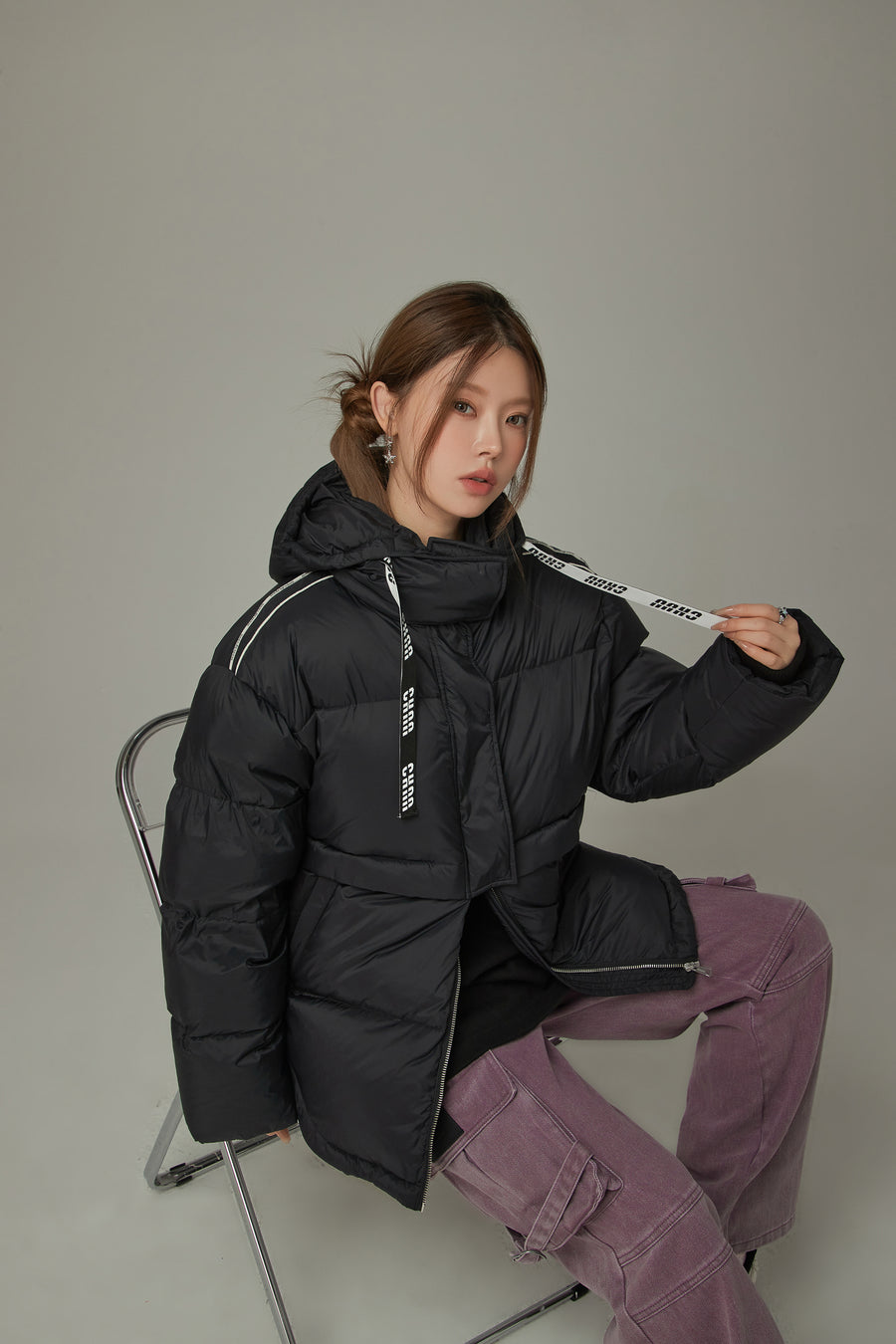 CHUU Logo String Hooded Oversized Padded Jacket