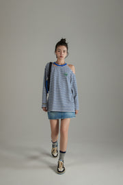 Color One Open Shoulder Stripe T-Shirt