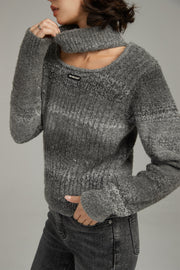 Front Cut Out High Neck Knit Sweater