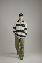 Half Zip-Up Color Striped Sweatshirt