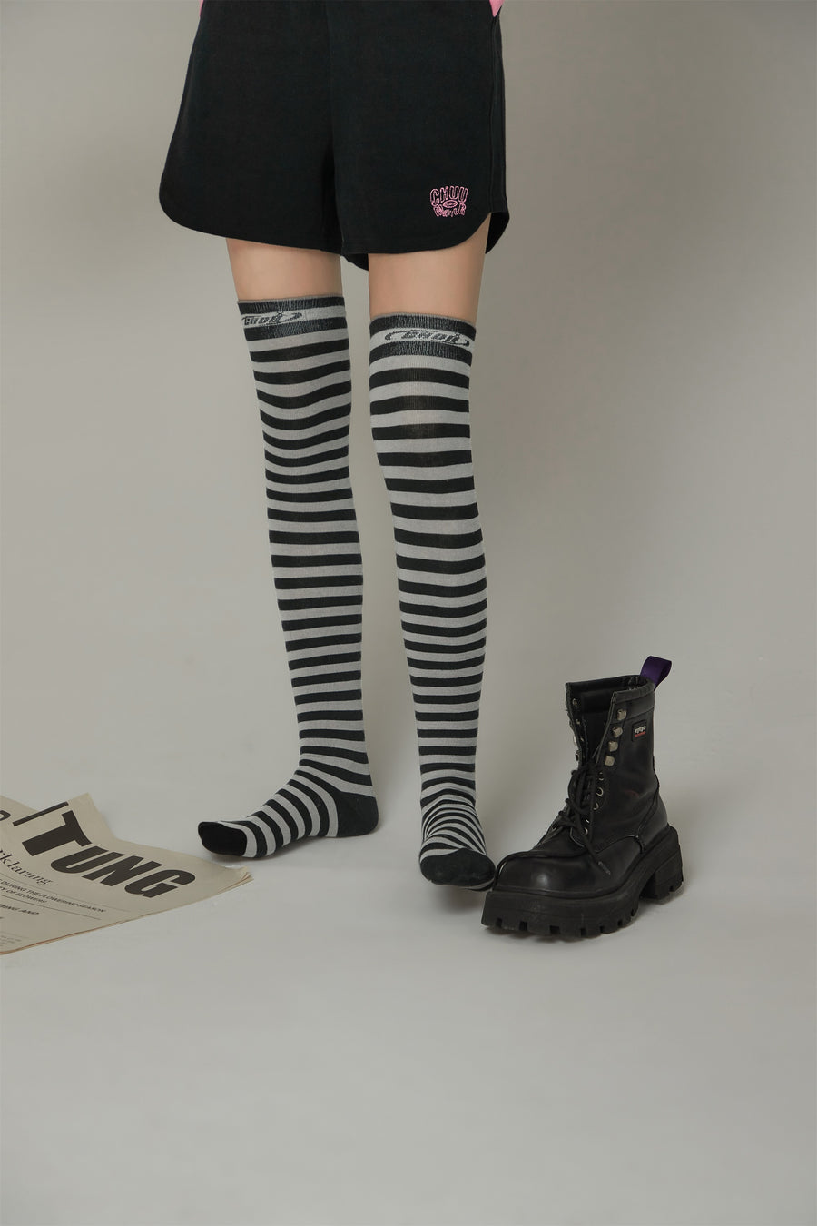 CHUU Striped Over The Knee Socks