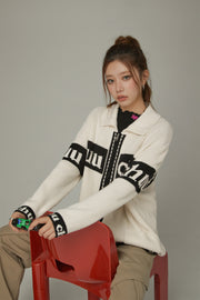 Lettering Color Block Logo Cardigan