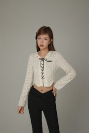 Heart Pattern Bow Lace Up Crop Blouse