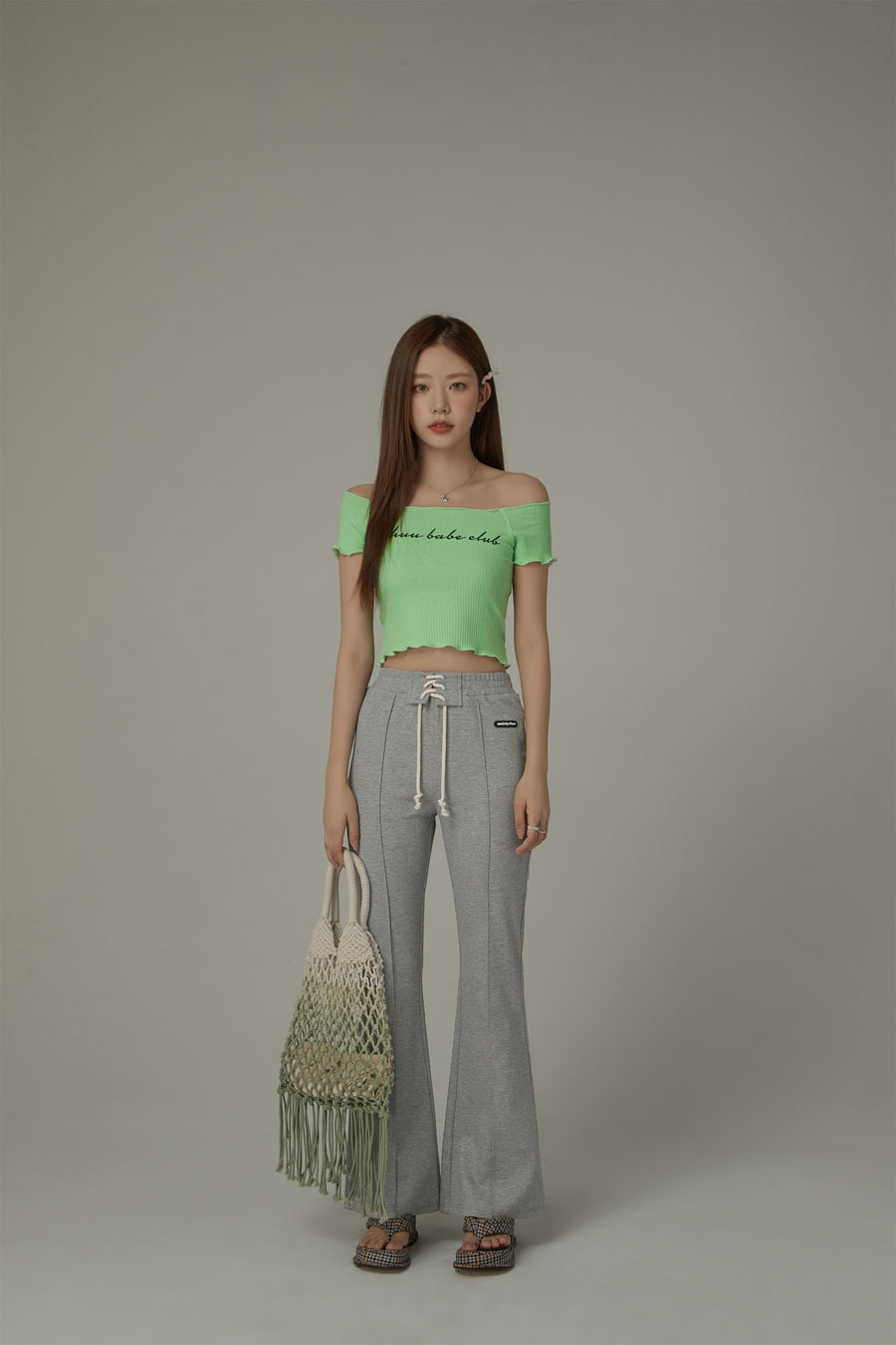 CHUU Lace Up Semi Bootcut Casual Pants