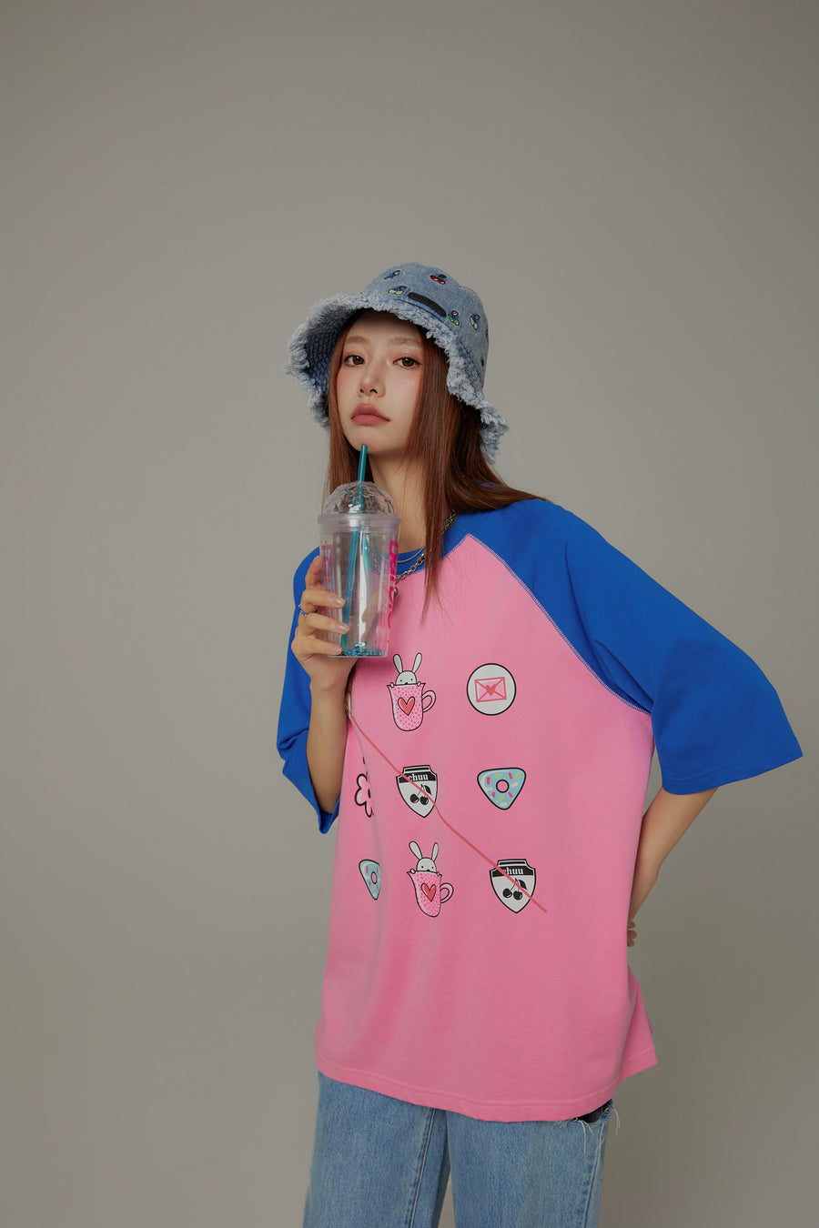 CHUU Chuu Cute Printed Icons Raglan Loose-Fitting T-Shirt