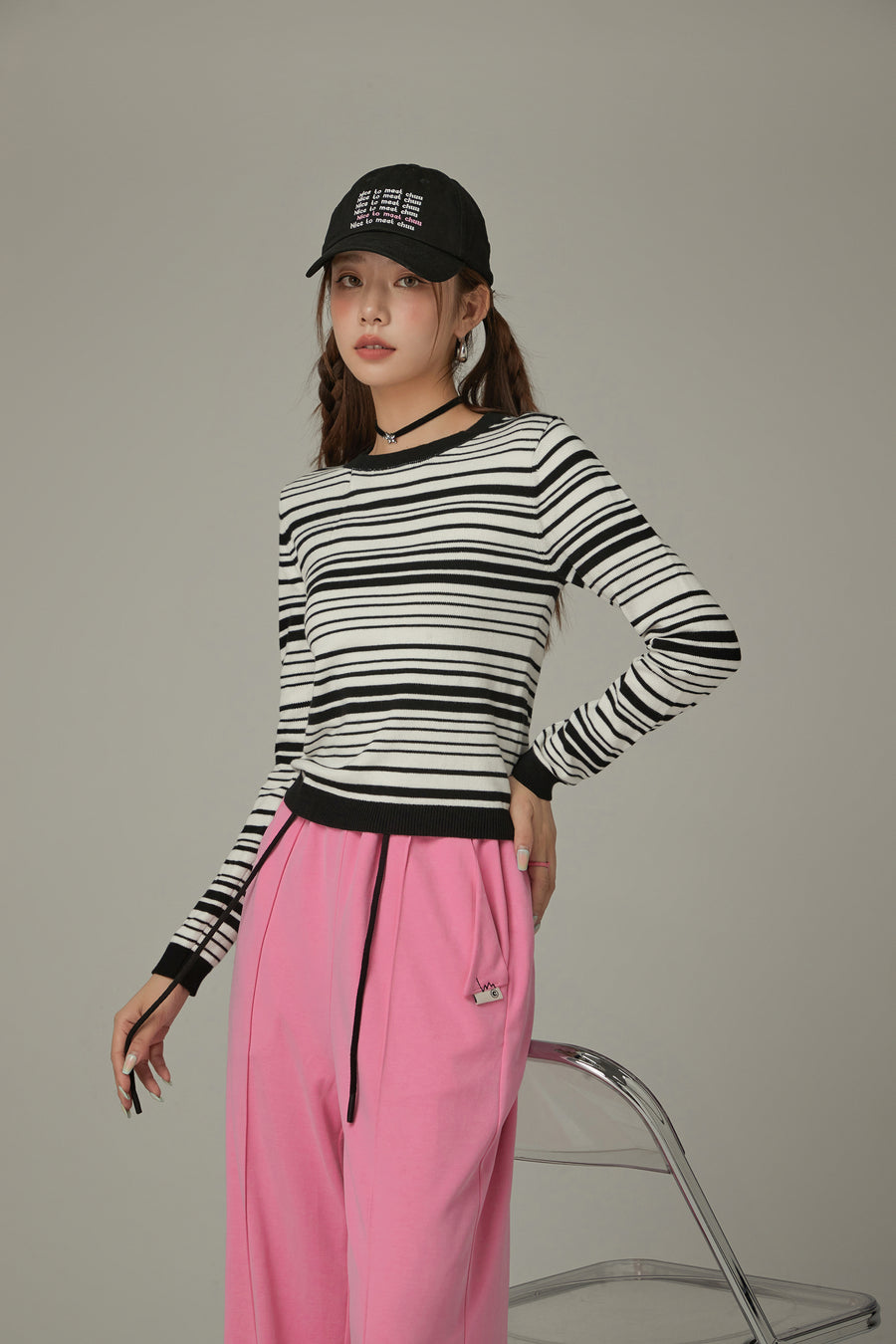 CHUU Slim Stripe Knit Top