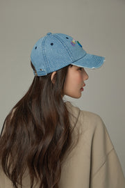 Rainbow Logo Distressed Denim Ball Cap