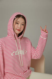 Logo Striped Loose Hoodie