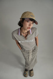 Open Collar Color Logo Sporty T-Shirt