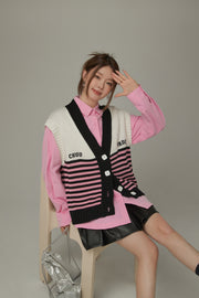 Multi Color Stripe Sleeveless Knit Vest