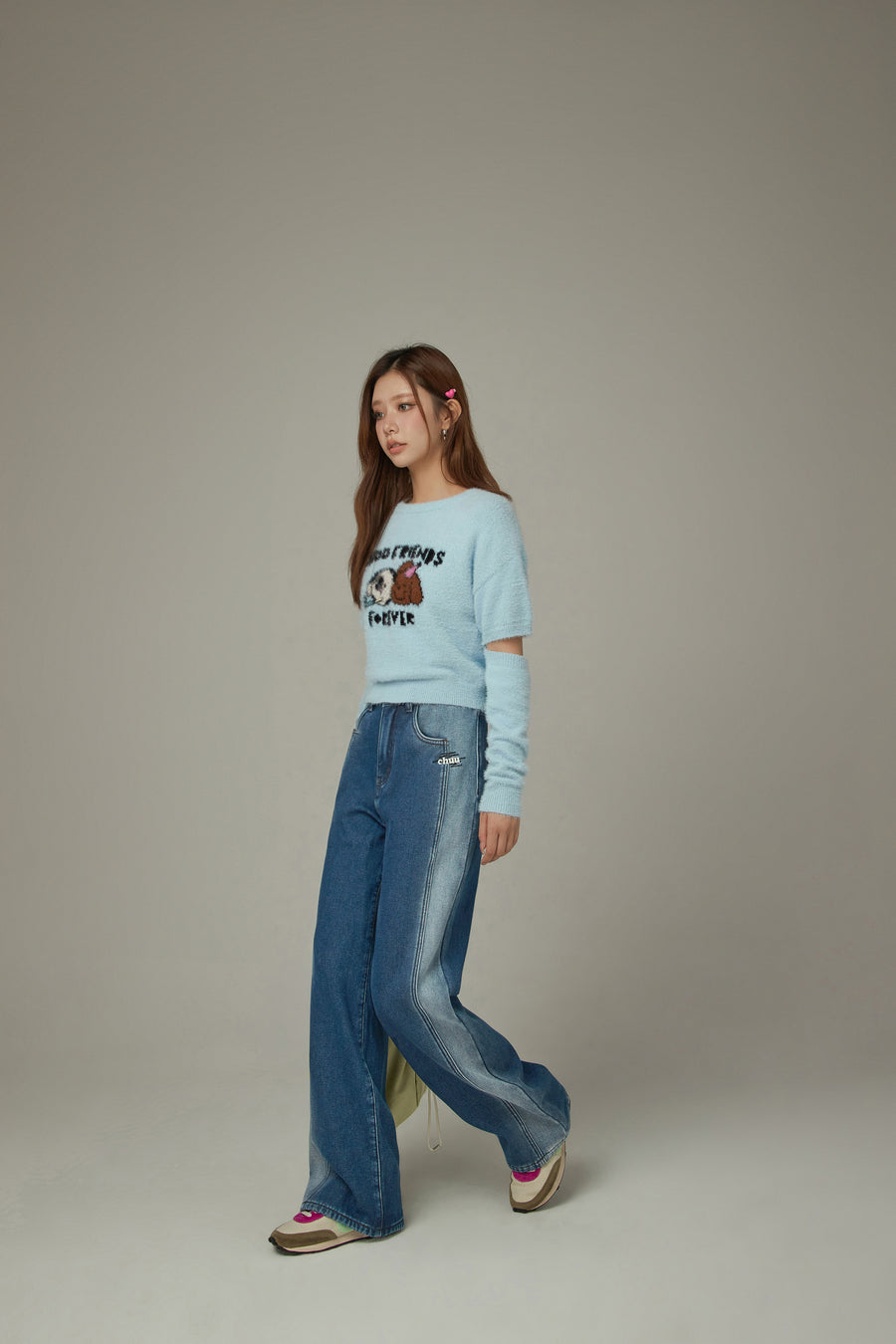 CHUU Color Matching Brushed Denim Jeans