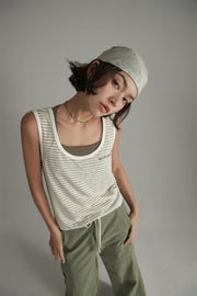 Striped U-Neck Contrast Color Sleeveless Top