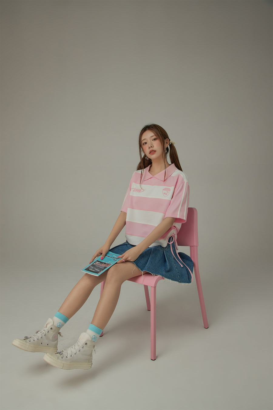 CHUU Color Stripe Color Side Drawstring Top