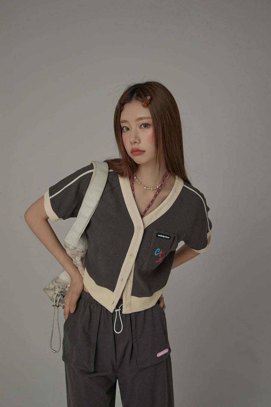 CHUU V-Neck Short Sleeves Button Knit Cardigan