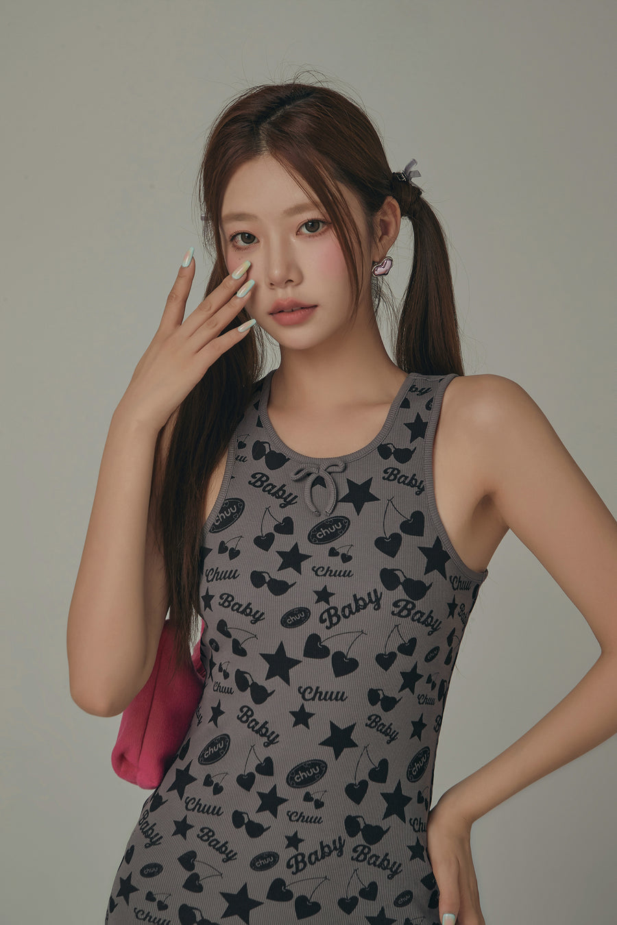 CHUU Frilly Hem Sleeveless Logo Mini Dress