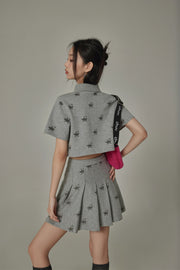 Chuu Star Pattern Button Up Collar Cropped T-Shirt