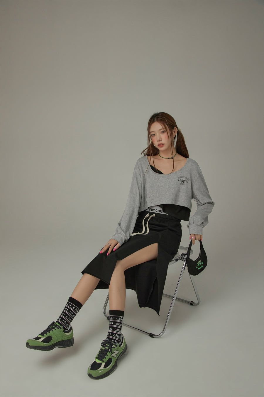 CHUU Color Logo Stripe Pattern High Socks