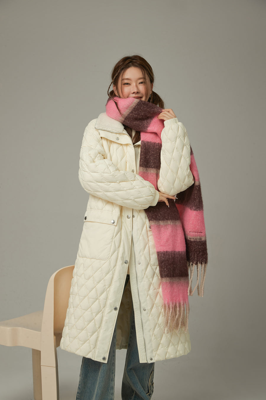 CHUU Collar Quilted Padded Long Coat