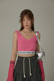 V-Neck Fuzzy Color Scheme Sleeveless Crop Top