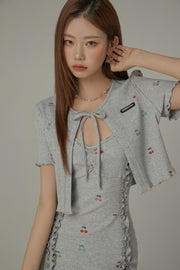 Cherry Ribbon Tie Short Sleeve Cardigan