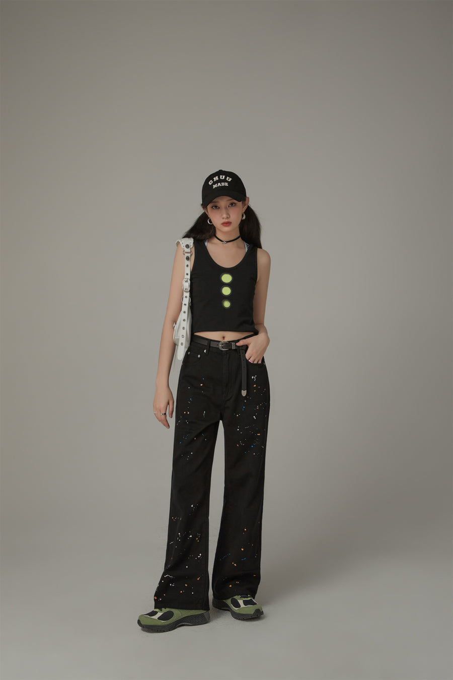 CHUU Dot Cutouts Sleeveless Semi Crop Top