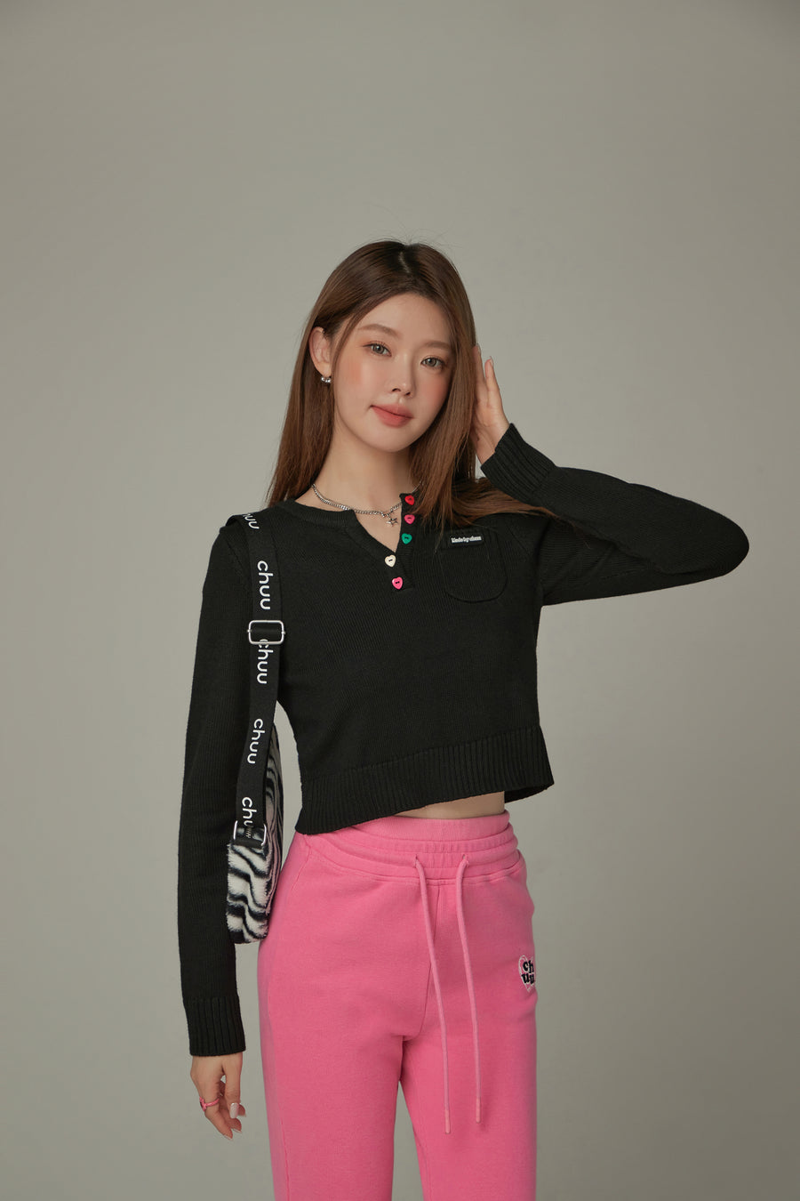 CHUU Rainbow Button Knit Top