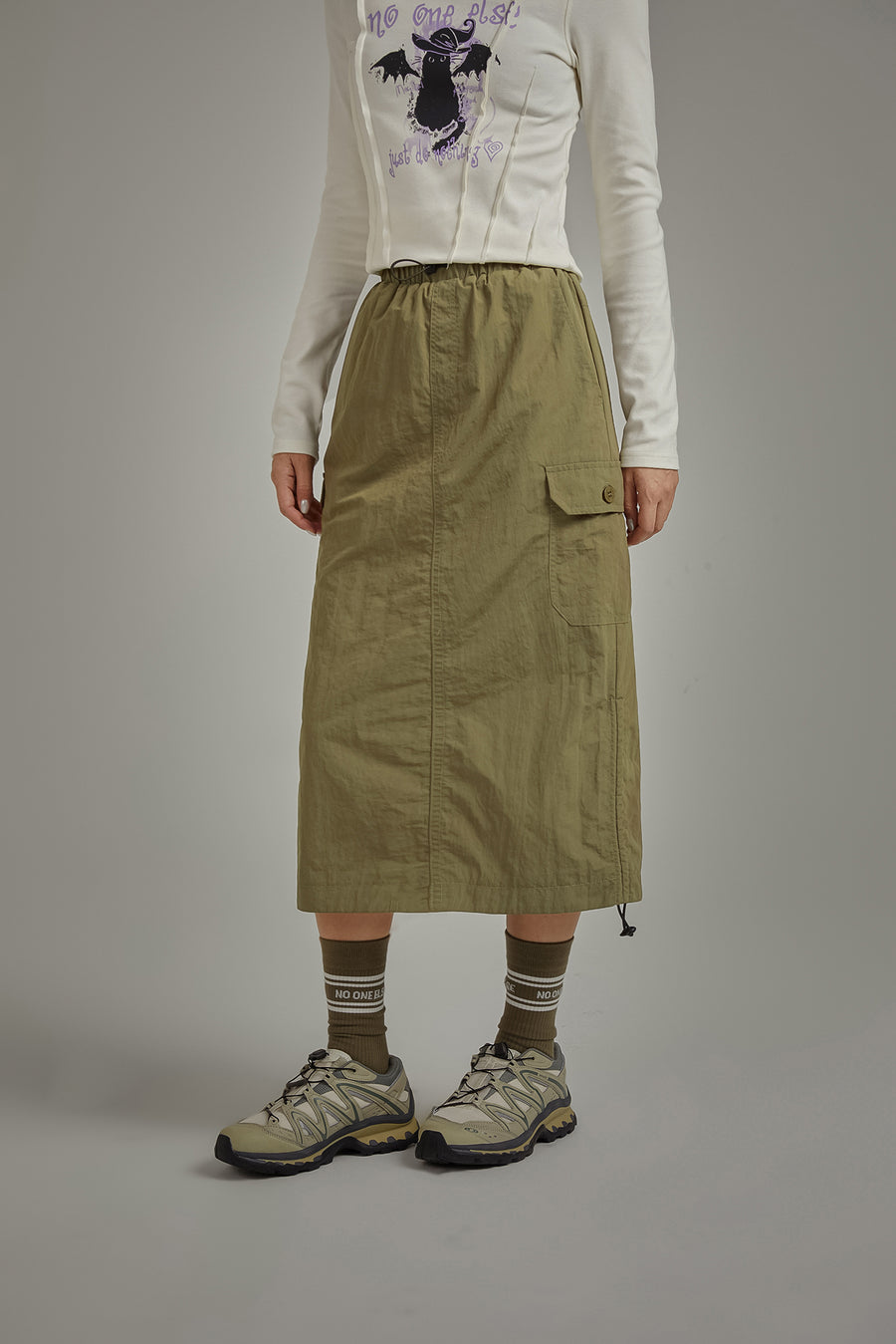 CHUU Elastic Waist String Shirring Skirt