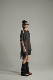 Vintage Open Shoulders Mini Loose Fit T-Shirt Dress