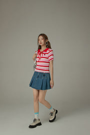 Stripe Ribbon Keyhole Knit Top