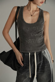 Print Vintage Just Do Nothing Sleeveless Casual Top